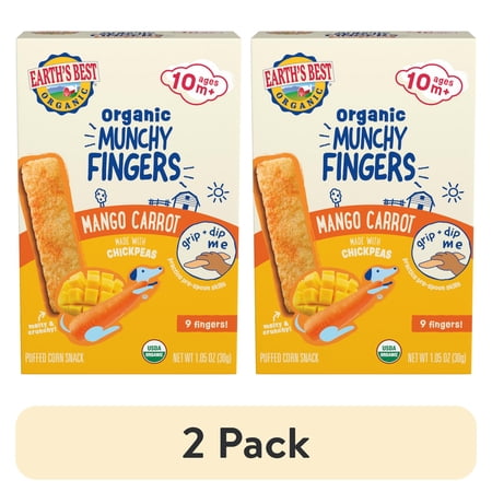(2 pack) Earth's Best Organic Bite-Size Munchy Fingers Mango Carrot Puffed Baby Snack, 1.05 oz Box