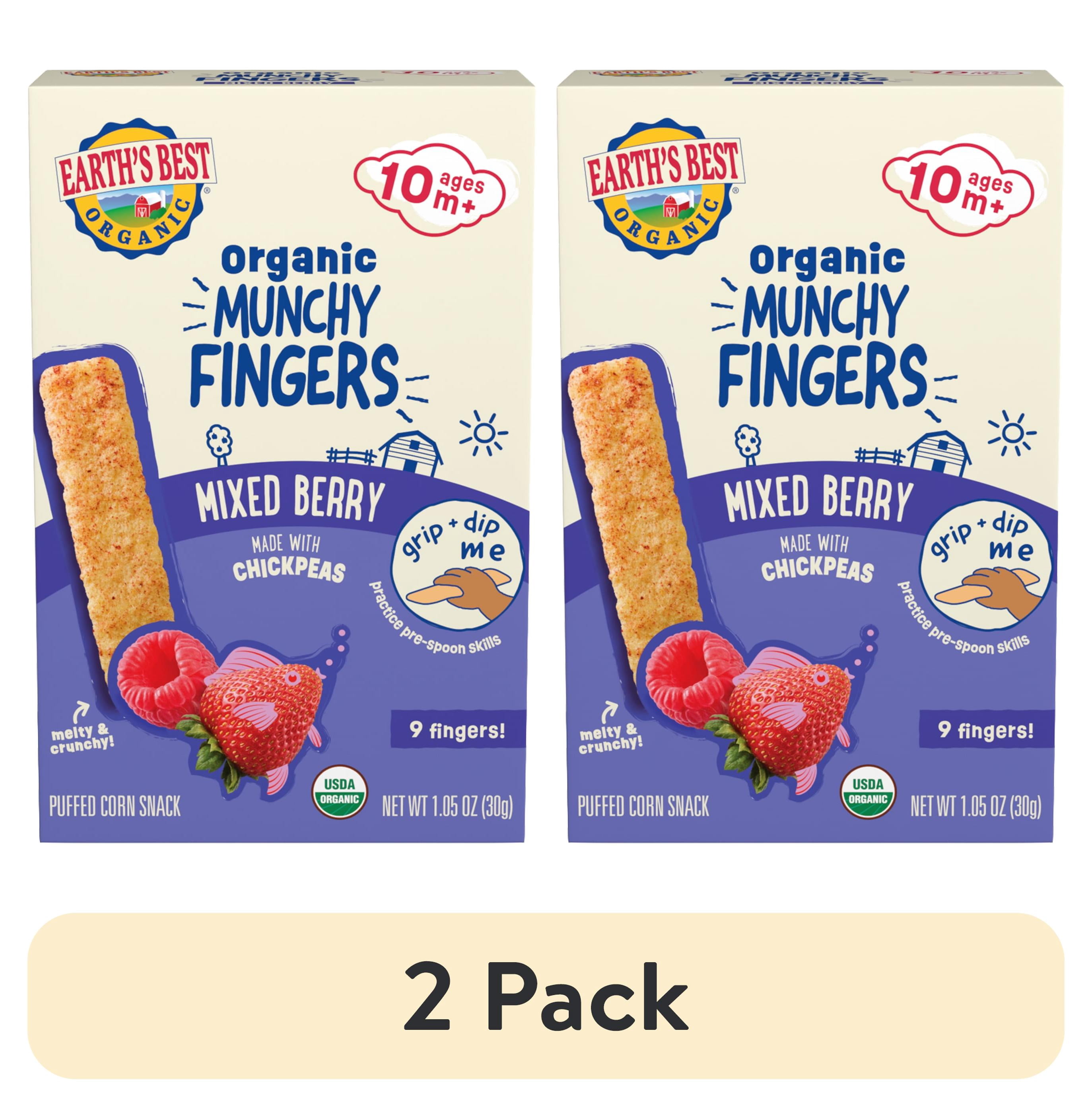 (2 pack) Earth's Best Organic Bite-Size Munchy Fingers Mixed Berry Puffed Baby Snack, 1.05 oz Box