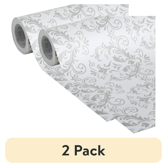 (2 pack) EasyLiner Brand Contact Paper Adhesive Shelf Liner, Gray Damask, 20 in. x 15 ft. Roll