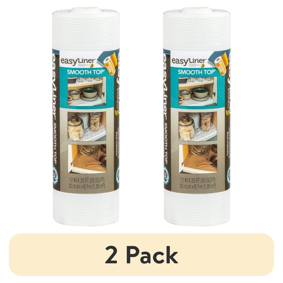 (2 pack) EasyLiner Smooth Top Shelf Liner, White, 12 in. x 20 ft. Roll