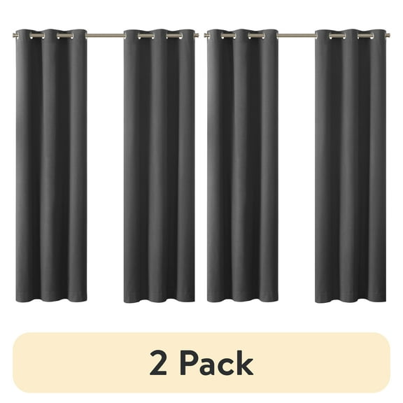 (2 pack) Eclipse Corte Solid Blackout Curtains, Set of 2, 84 Inch Long Blackout Curtains, 37" W x 84" L, Grey