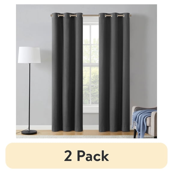 (2 pack) Eclipse Corte Solid Blackout Curtains, Set of 2, 84 Inch Long Blackout Curtains, 37" W x 84" L, Grey