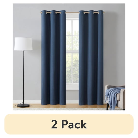 (2 pack) Eclipse Corte Solid Blackout Curtains, Set of 2, 84 Inch Long Blackout Curtains, 37" W x 84" L, Indigo