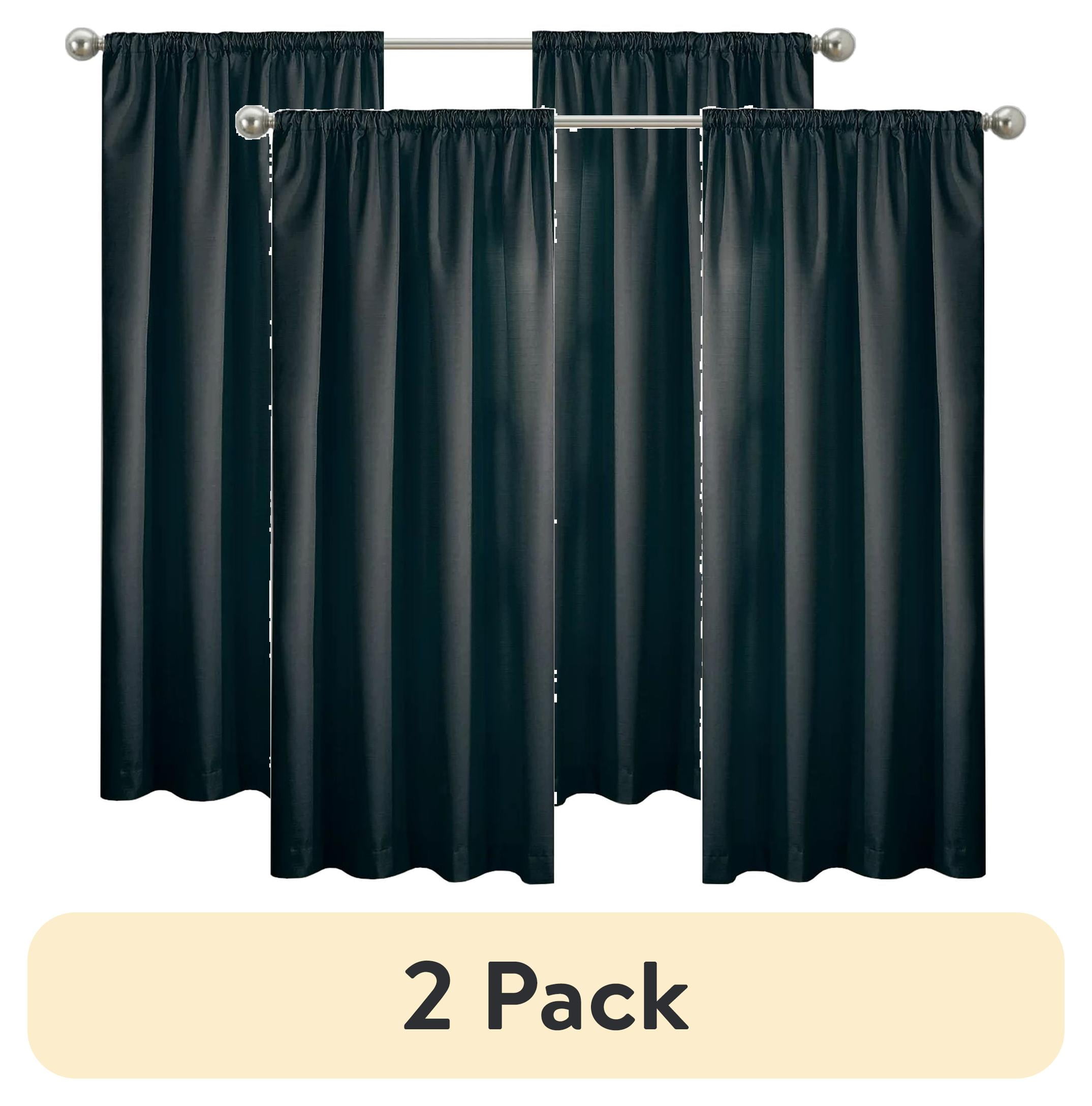 (2 pack) Eclipse Draft Stopper Room Darkening Fleece Lined Rod Pocket, Single Curtain Panel, Black, 42" W x 63" L