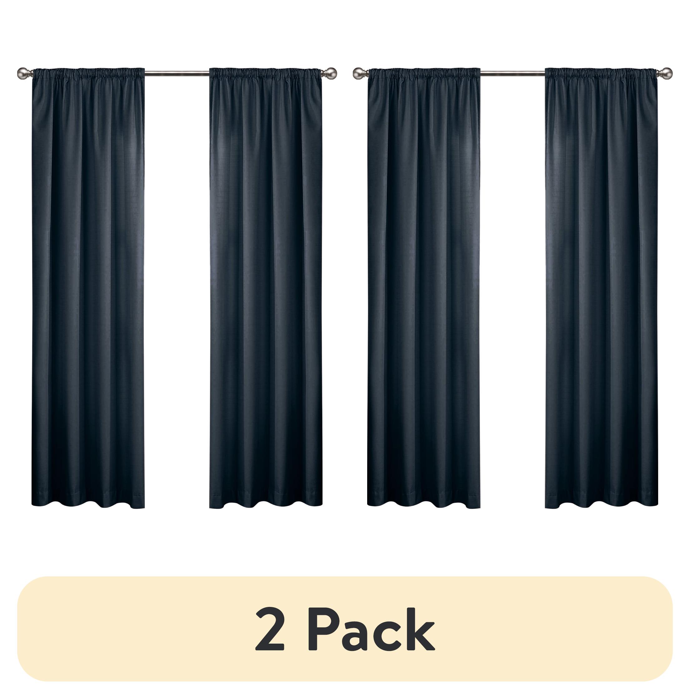 (2 pack) Eclipse Draft Stopper Room Darkening Fleece Lined Rod Pocket, Single Curtain Panel, Black, 42" W x 84" L