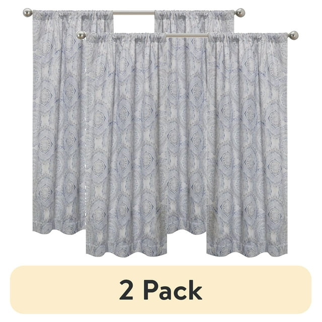 (2 pack) Eclipse Draft Stopper Room Darkening Fleece Lined Rod Pocket, Single Curtain Panel, Blue Medallion, 42" W x 63" L