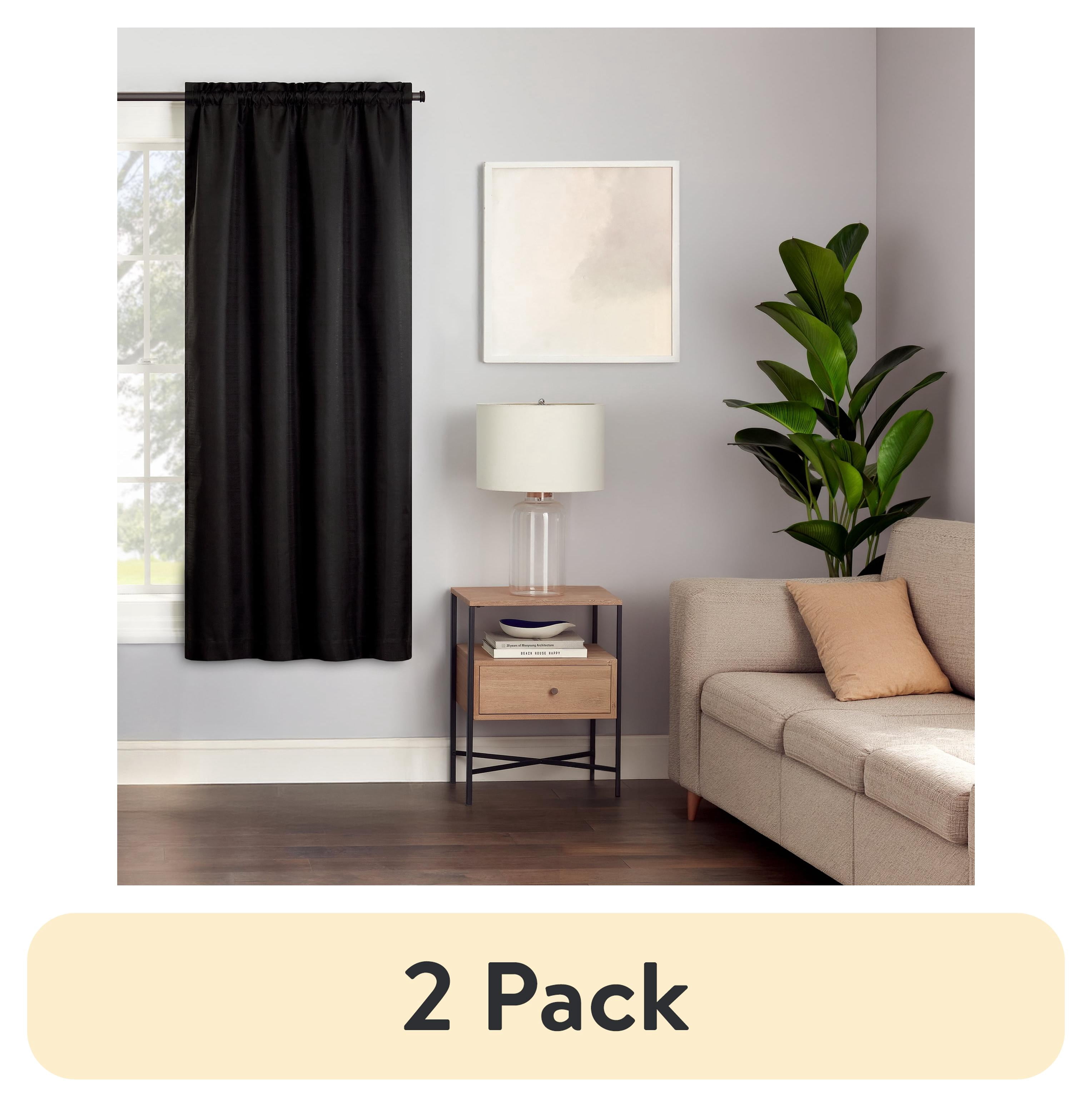 (2 pack) Eclipse Samara Solid Blackout Curtains, Single Curtain Panel, 63 Inch Long Blackout Curtains, 42" W x 63" L, Black