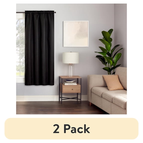 (2 pack) Eclipse Samara Solid Blackout Curtains, Single Curtain Panel, 63 Inch Long Blackout Curtains, 42" W x 63" L, Black