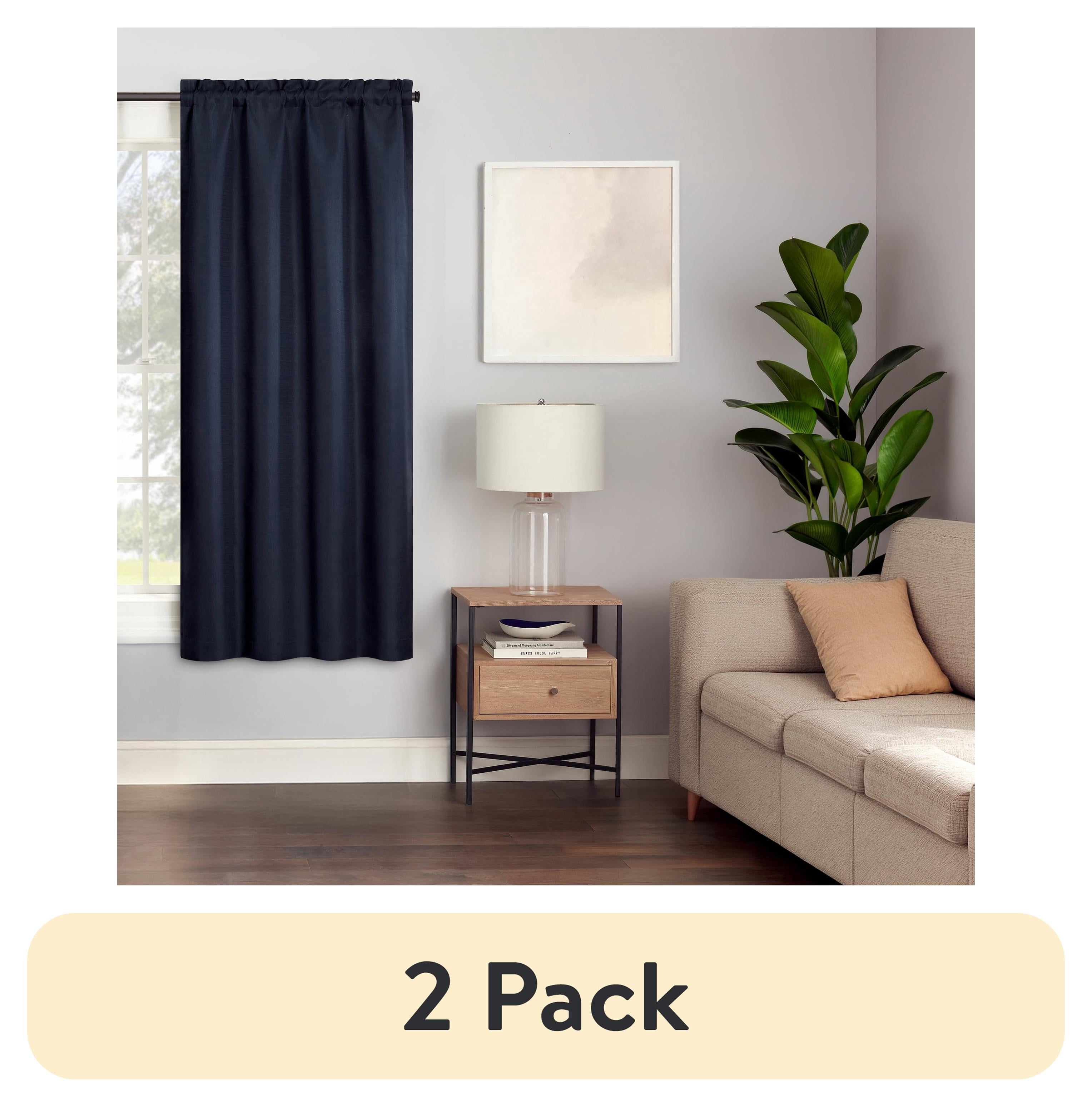 (2 pack) Eclipse Samara Solid Blackout Curtains, Single Curtain Panel, 63 Inch Long Blackout Curtains, 37" W x 63" L, Indigo