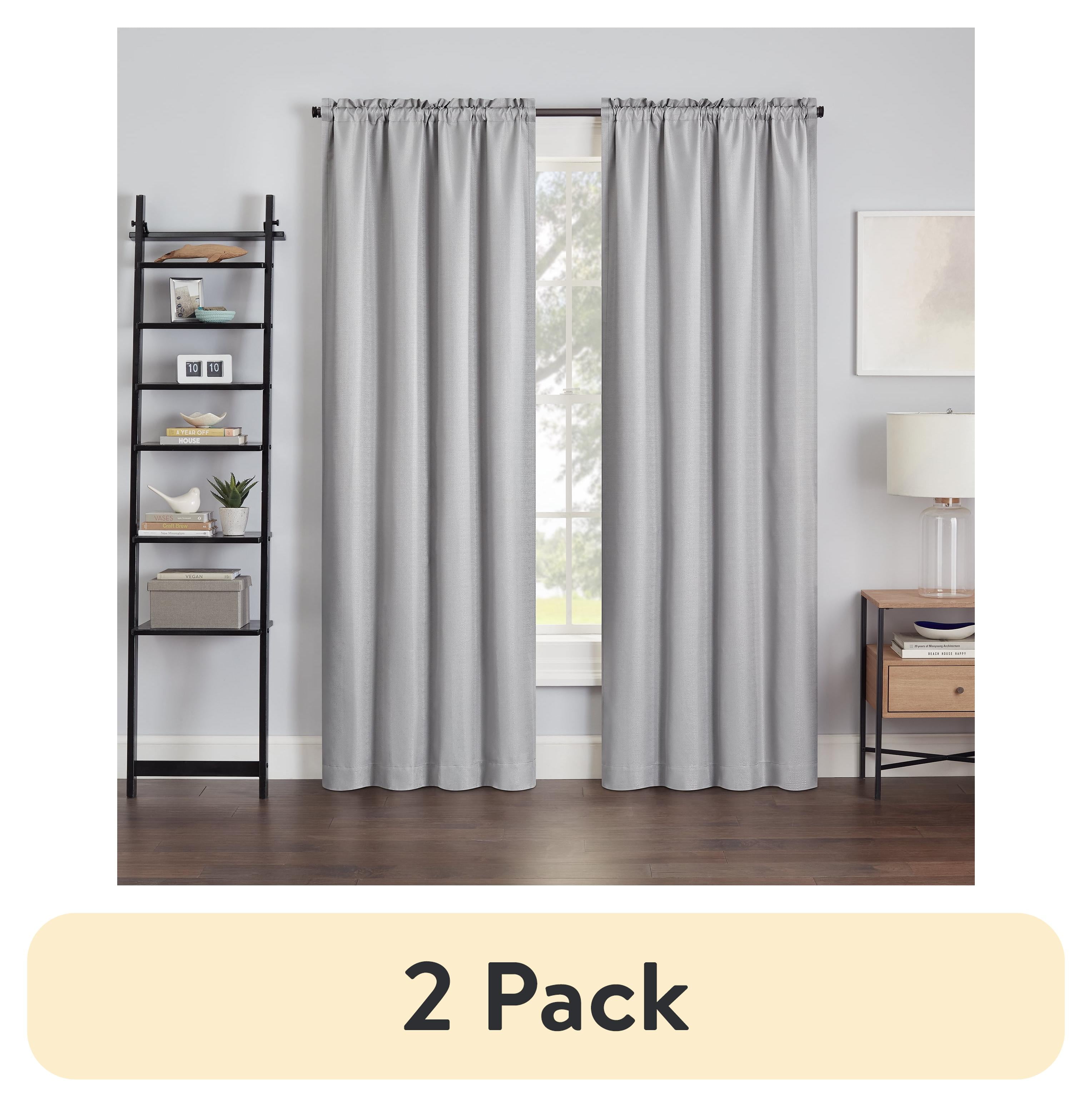 (2 pack) Eclipse Samara Solid Blackout Curtains, Single Curtain Panel, 63 Inch Long Blackout Curtains, 37" W x 63" L, Light Grey