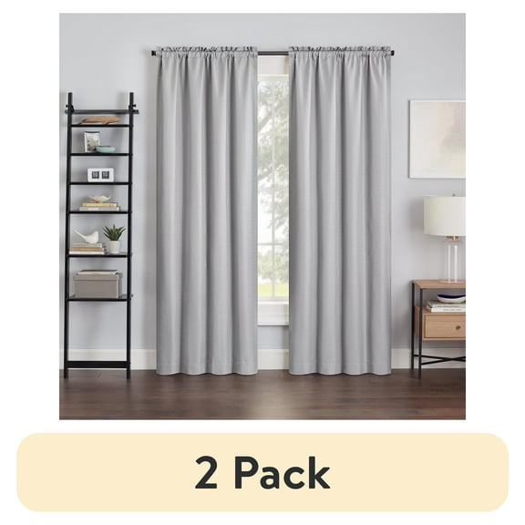 (2 pack) Eclipse Samara Solid Blackout Curtains, Single Curtain Panel, 84 Inch Long Blackout Curtains, 42" W x 84" L, Light Gray