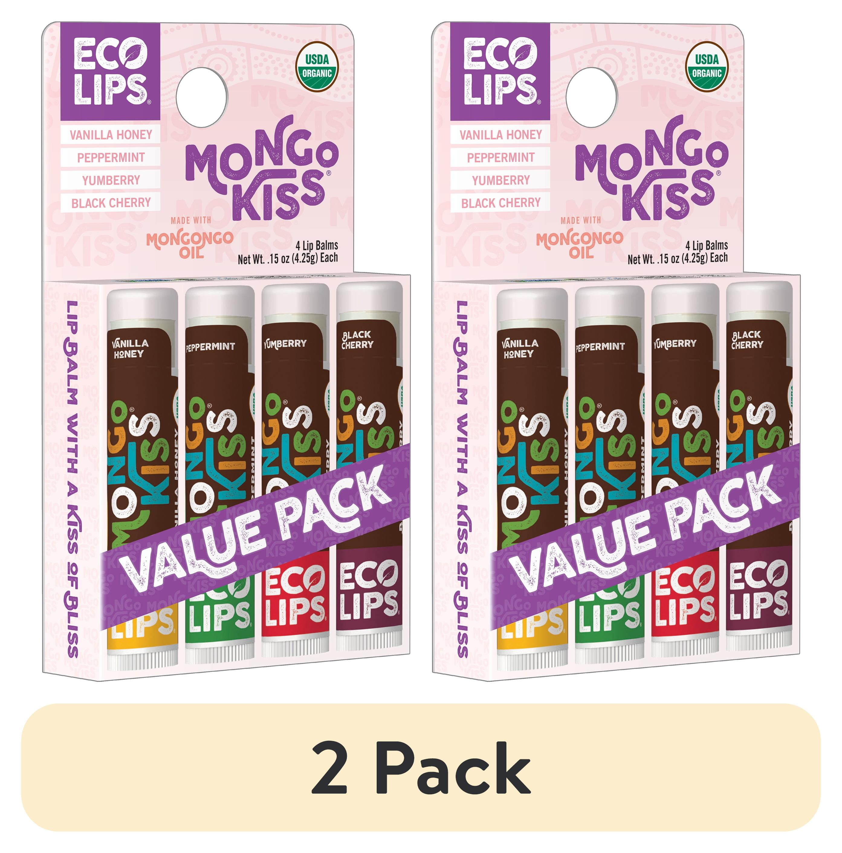 (2 pack) Eco Lips Organic Mongo Kiss Moisturizing Lip Balm Variety 4-pack