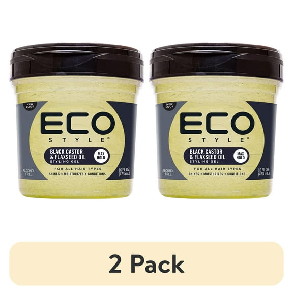 (2 pack) Eco Styler Black Castor & Flaxseed Oil Hair Styling Gel, 16 oz., Moisturizing, Nourishing, Unisex