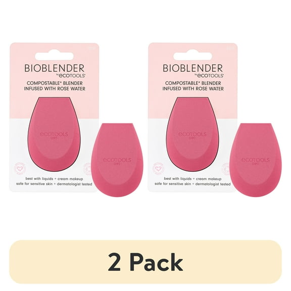 (2 pack) EcoTools Rose Water Bioblender, Makeup Sponge for Liquid & Cream Foundation, Pink, 1 Count