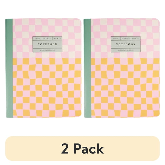 (2 pack) Ecokind by U Style Checkered Composition Book, 9.75" x 7.5", 80 Sheets, College Rule
