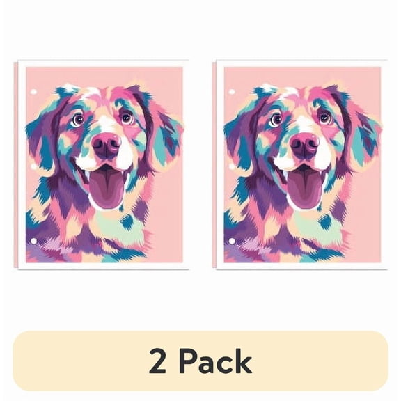 (2 pack) Ecokind by U Style Pastel Dog Two-Pocket Folder with Prongs, 11.6" x 9.25"