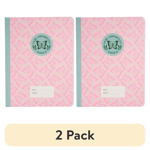 (2 pack) Ecokind by U Style Pink Butterfly Composition Book, 80 Sheets, Wide Rule