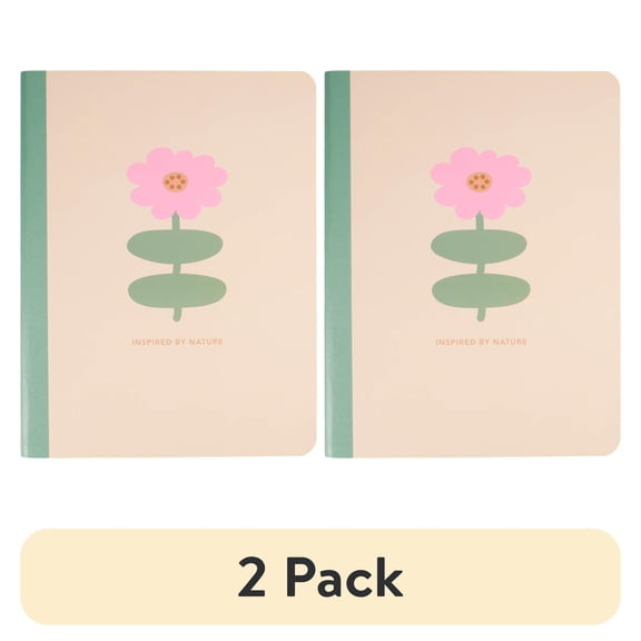 (2 pack) Ecokind by U Style Pink Flower Composition Book, 9.75" x 7.5", 80 Sheets, College Rule