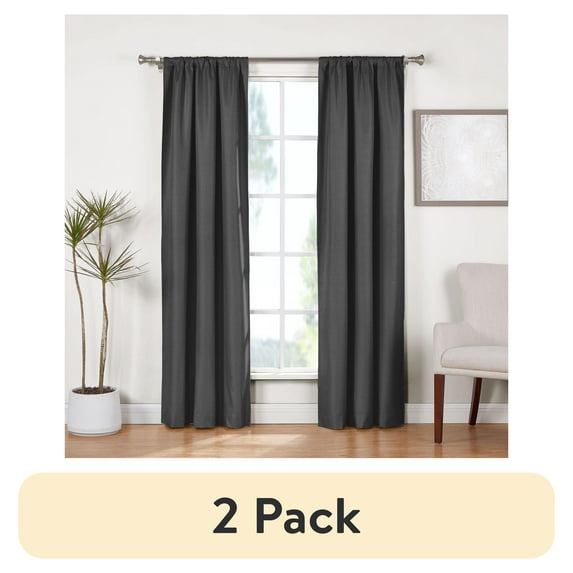 (2 pack) Ecologee Wakefield Textured 100% Blackout Rod Pocket Indoor Curtain Panel Pair, Charcoal, 37" W x 84" L
