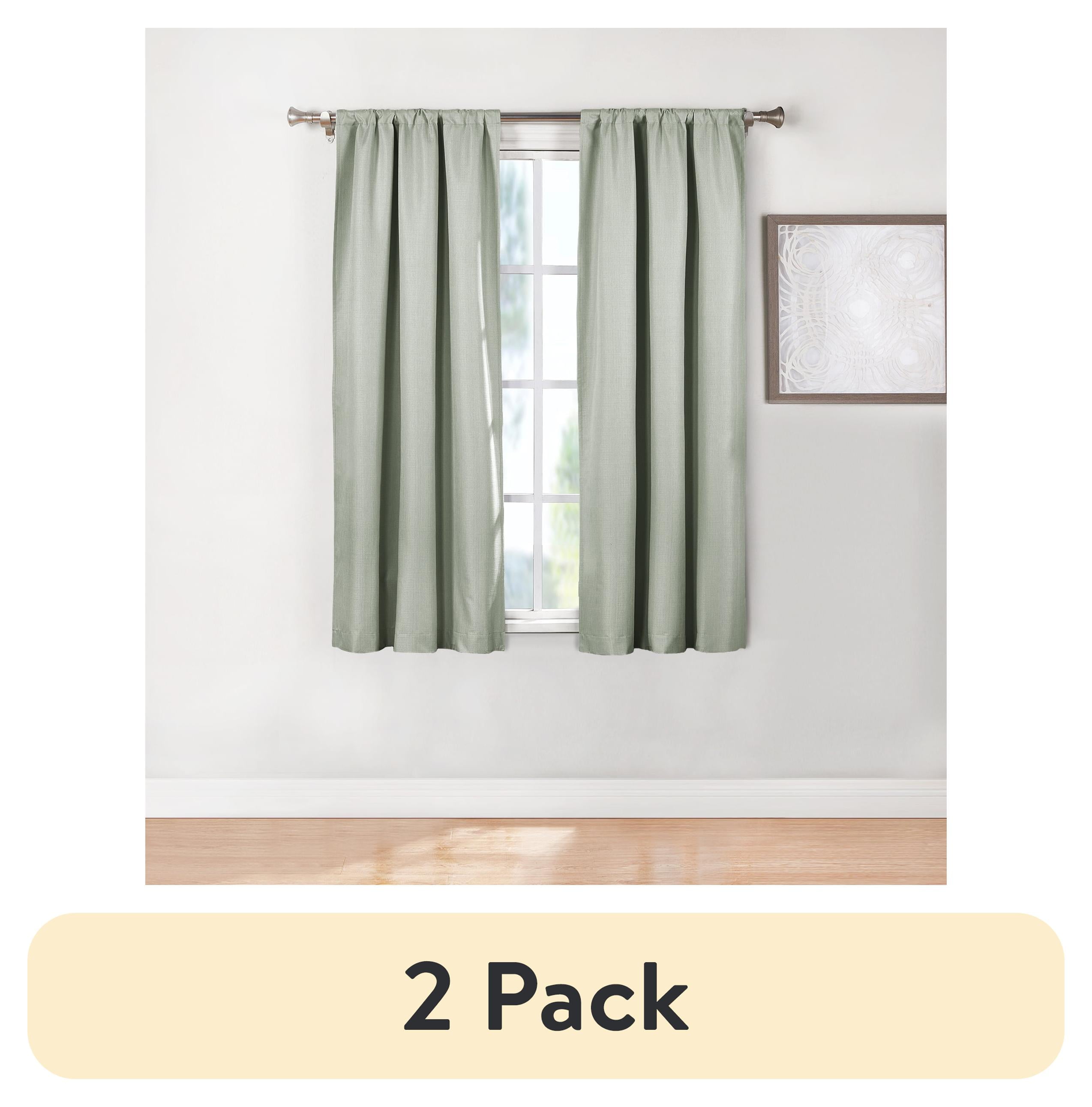 (2 pack) Ecologee Wakefield Textured 100% Blackout Rod Pocket Indoor Curtain Panel Pair, Sage, 37" W x 63" L