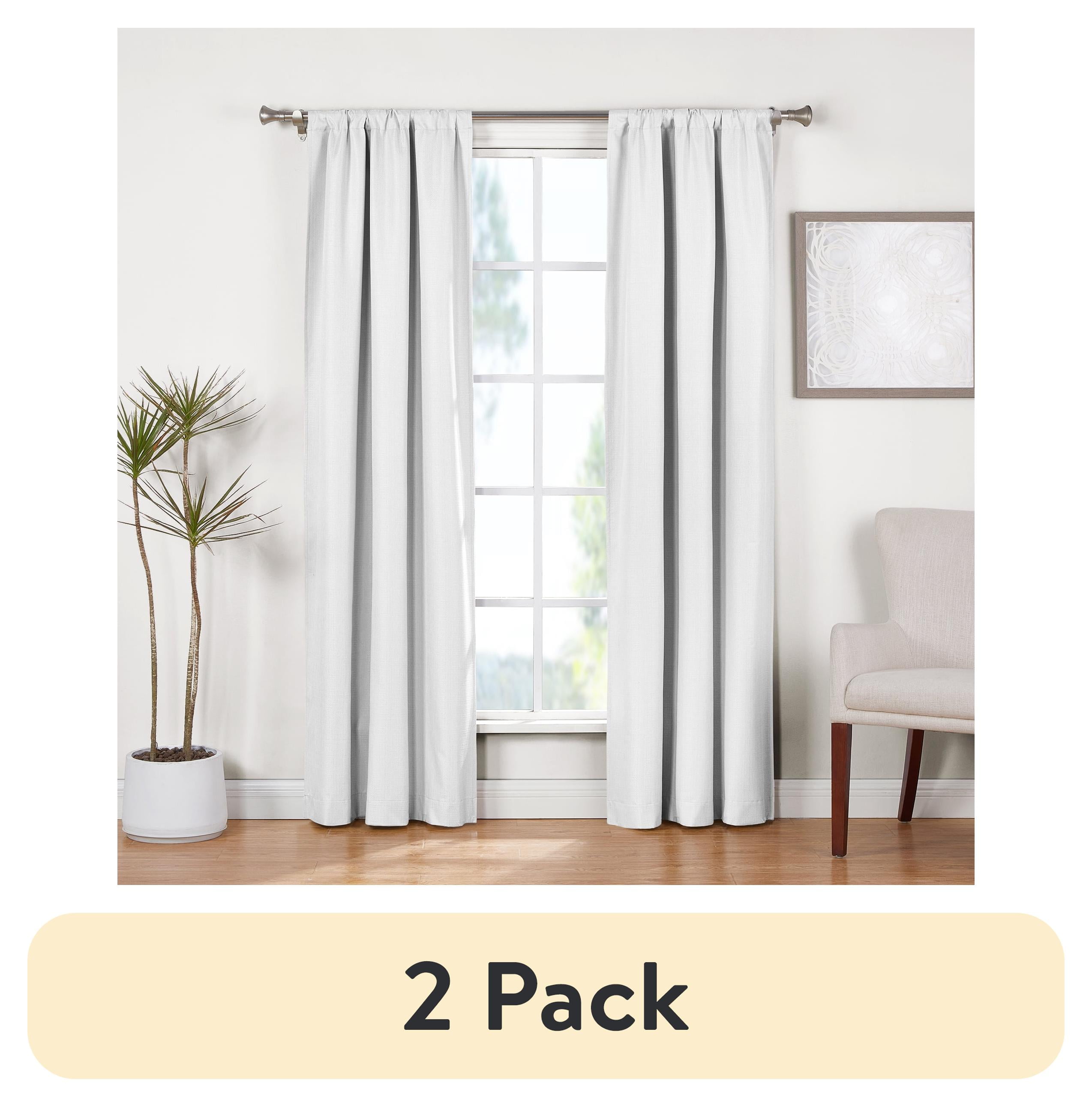 (2 pack) Ecologee Wakefield Textured 100% Blackout Rod Pocket Indoor Curtain Panel Pair, White, 37" W x 84" L