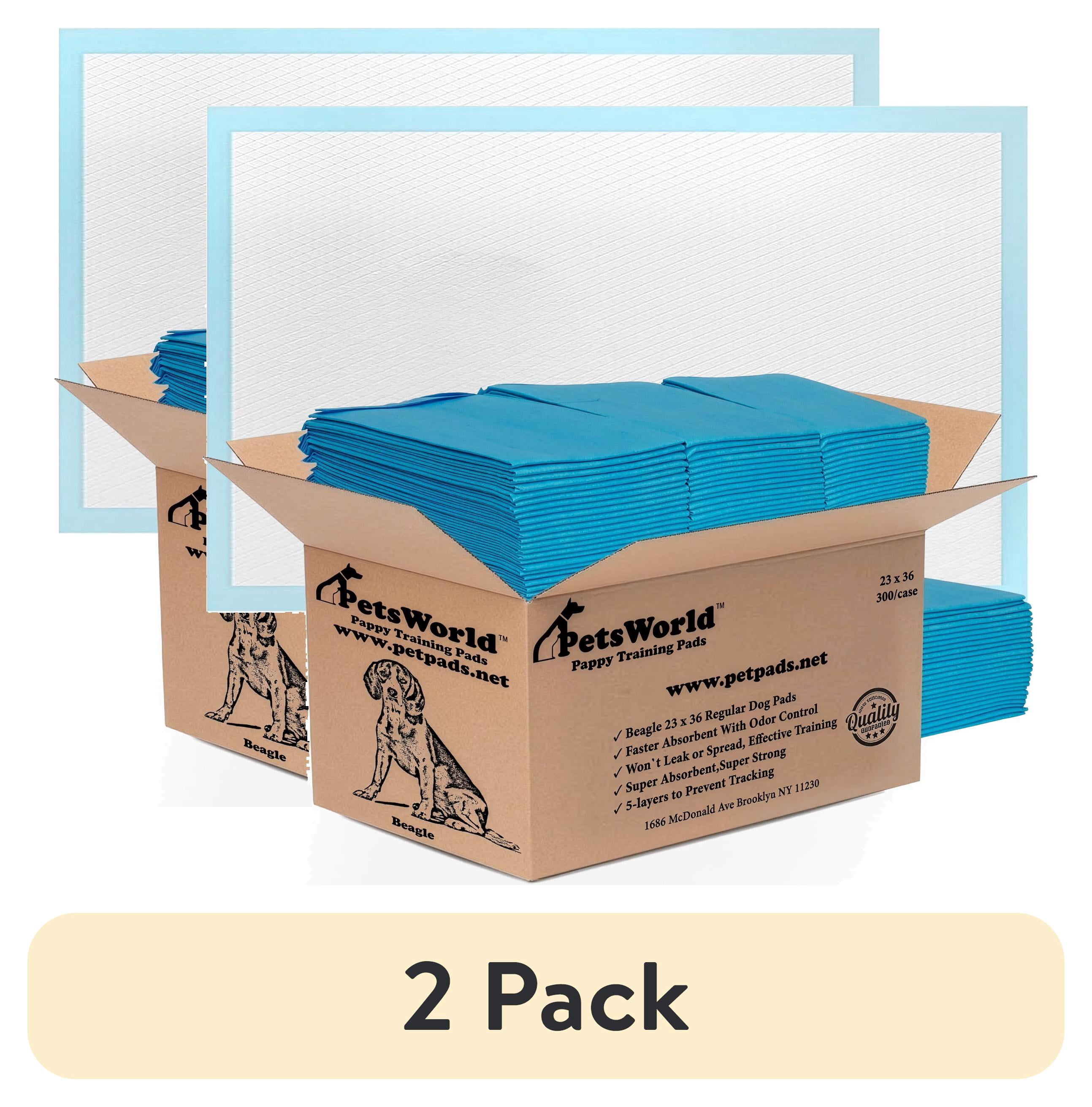 (2 pack) PetsWorld 300 Count Puppy Pads for Small Pets, 23 in x 36 in, Leak-Proof, Value Pack