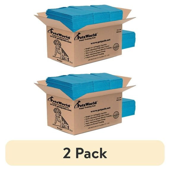 (2 pack) PetsWorld 300 Count Puppy Pads for Small Pets, 23 in x 36 in, Leak-Proof, Value Pack
