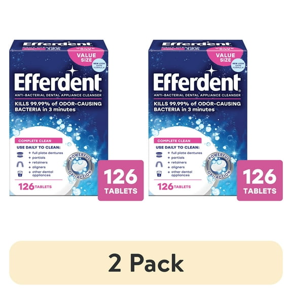 (2 pack) Efferdent Retainer & Denture Cleaner Tablets, Complete Clean, 126 Count