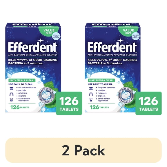 Efferdent Retainer & Denture Cleaner Tablets, Minty Fresh & Clean, 126 Count