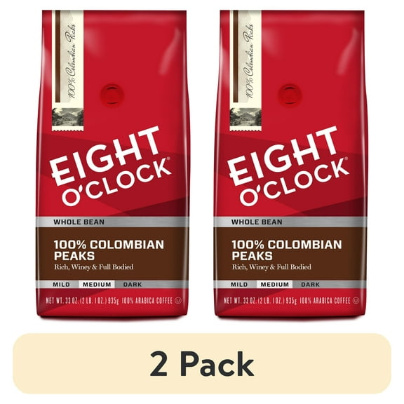 (2 pack) Eight O'Clock 100% Colombian Peaks Whole Bean Coffee 33 Oz. Bag