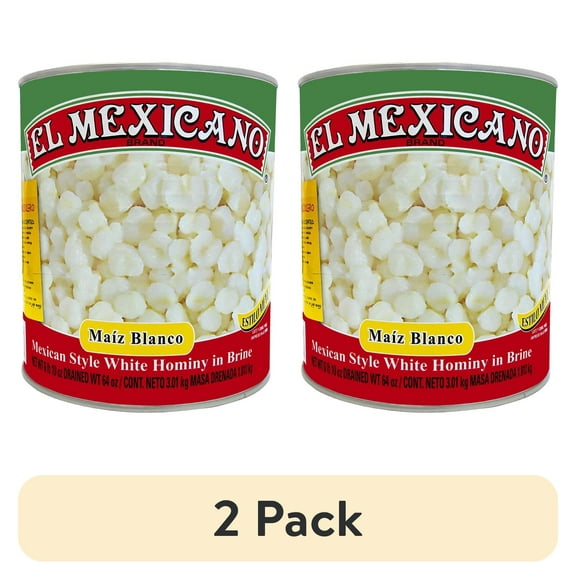(2 pack) El Mexicano Maiz Blanco, Mexican Style White Hominy, 6 lb Can