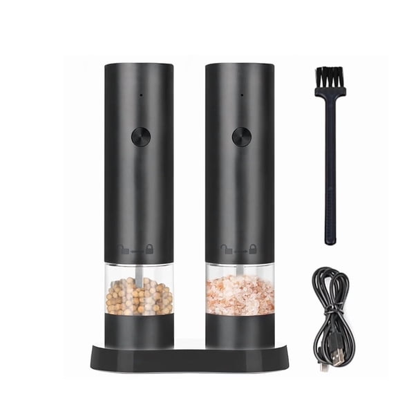 2 pack Electric Salt and Pepper Grinder Set, USB Rechargeable, Automatic Salt and Pepper Mills, Spice Shakers Refillable, Adjustable Coarseness (Black)