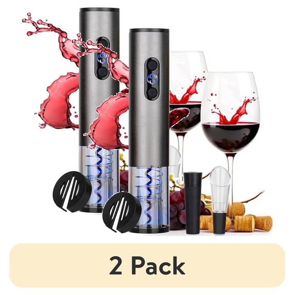 (2 pack) Electric Wine Opener, Battery Operated Wine Bottle Openers with Foil Cutter, One-click Button Corkscrew Remover for Home Kitchen Party Wedding