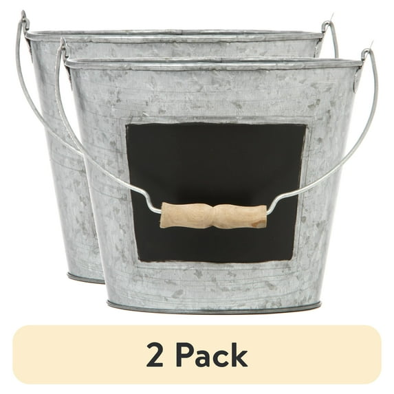 (2 pack) Elegant Expressions by Hosley Metal Pail with Chalkboard, 1 Each