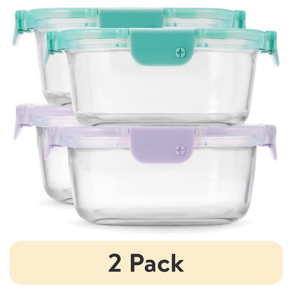 (2 pack) Ello Color Lock 3.4 Cup 2pk Round Glass Meal Prep Containers ...