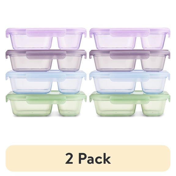 (2 pack) Ello Snap & Nest Plastic 8 Piece Divided Meal Prep Set, Well Suited to Refrigerator Organization and Meal Preparation