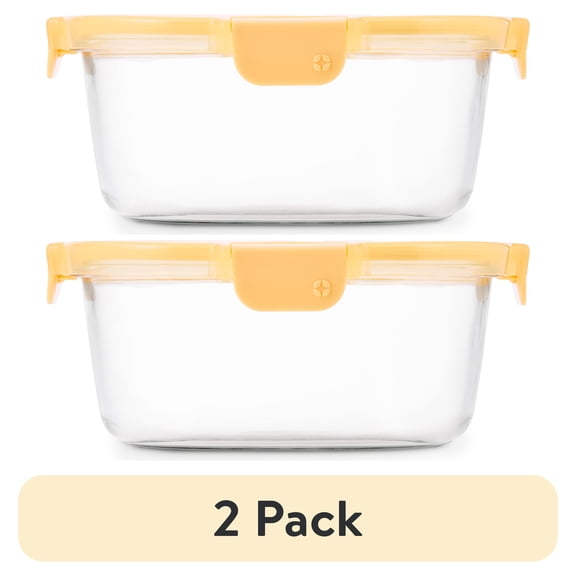 (2 pack) Ello Color Lock 7-cup Round Glass Food Storage Container