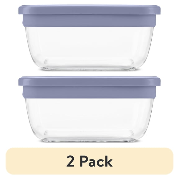 (2 pack) ElloFresh Stack Glass 7cup Food Storage Container, Ideal Use for Meal Prep and Batch Cooking