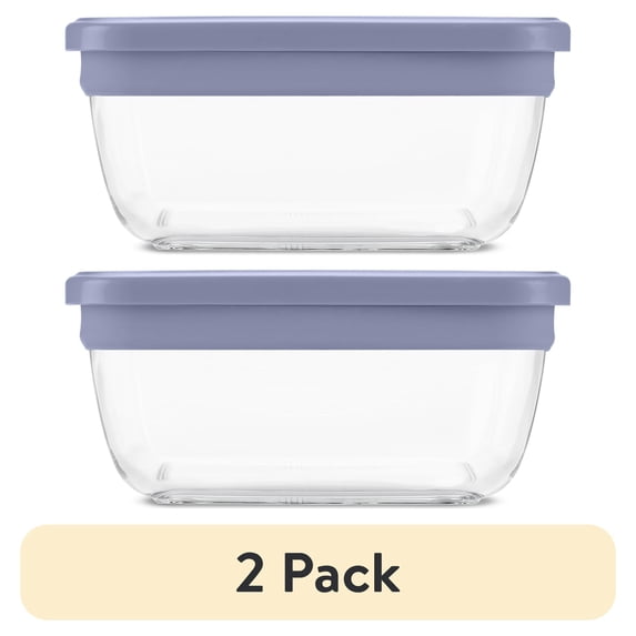 (2 pack) ElloFresh Stack Glass 7cup Food Storage Container, Ideal Use for Meal Prep and Batch Cooking