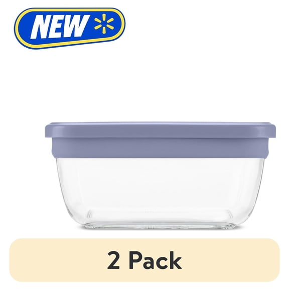 (2 pack) ElloFresh Stack Glass 7cup Food Storage Container, Ideal Use for Meal Prep and Batch Cooking