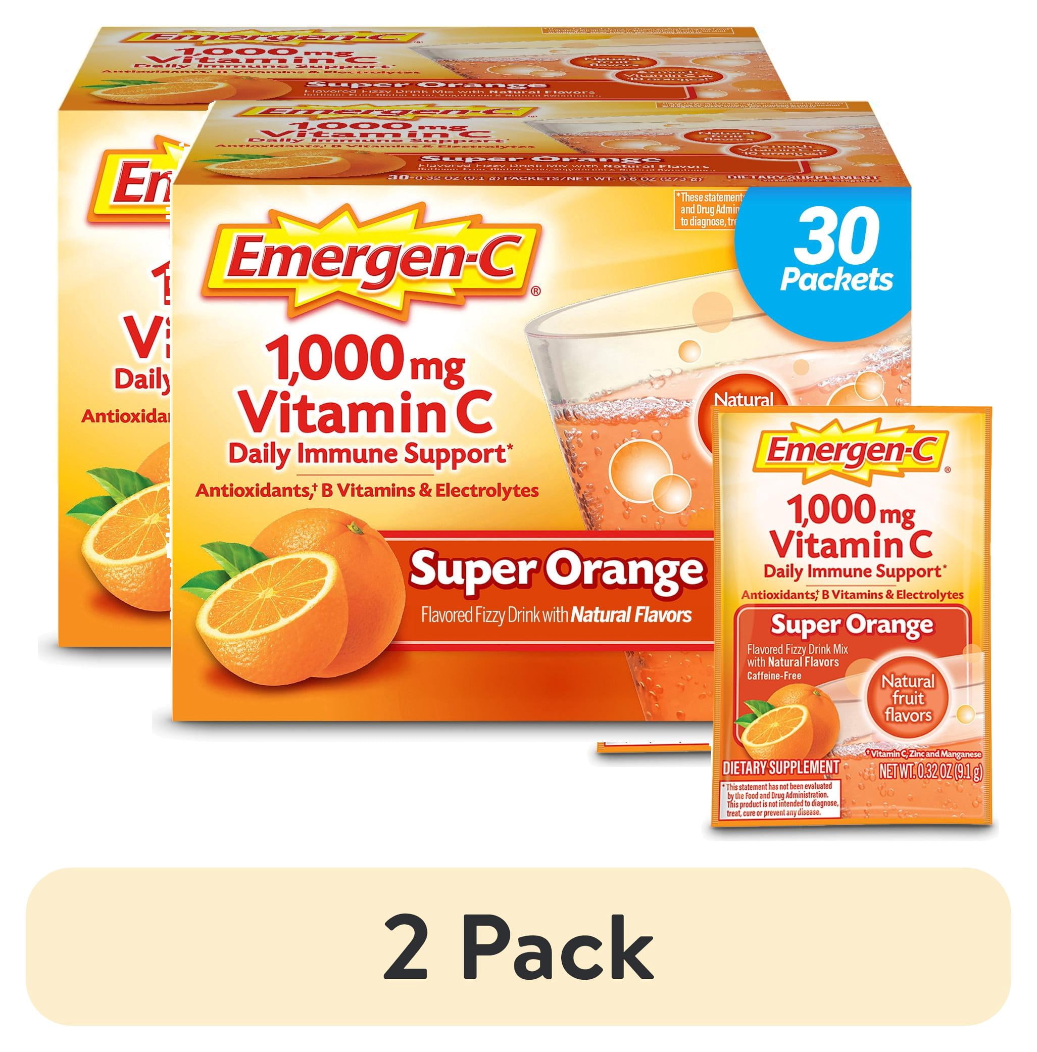 (2 pack) Emergen-C 1000Mg Vitamin C Powder for Immune Support Super Orange - 30 Ct