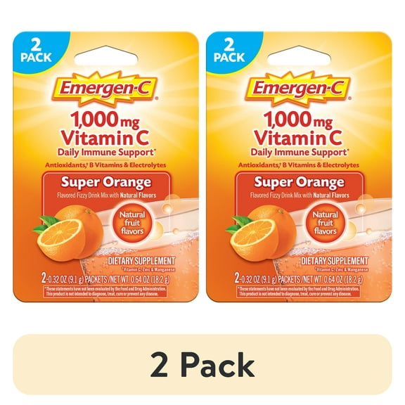 Emergen-C 1000Mg Vitamin C Powder for Immune Support Super Orange - 2 Ct