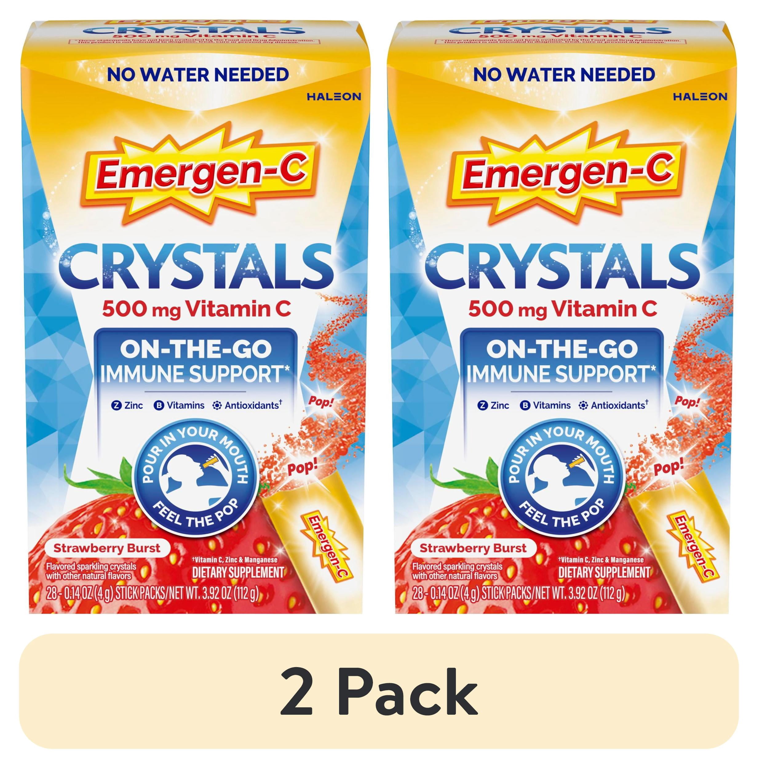 (2 pack) Emergen-C Crystals, On-The-Go Emergen-C Immune Support Supplement with Vitamin C, B Vitamins, Zinc and Manganese, Strawberry Burst - 28 Packs