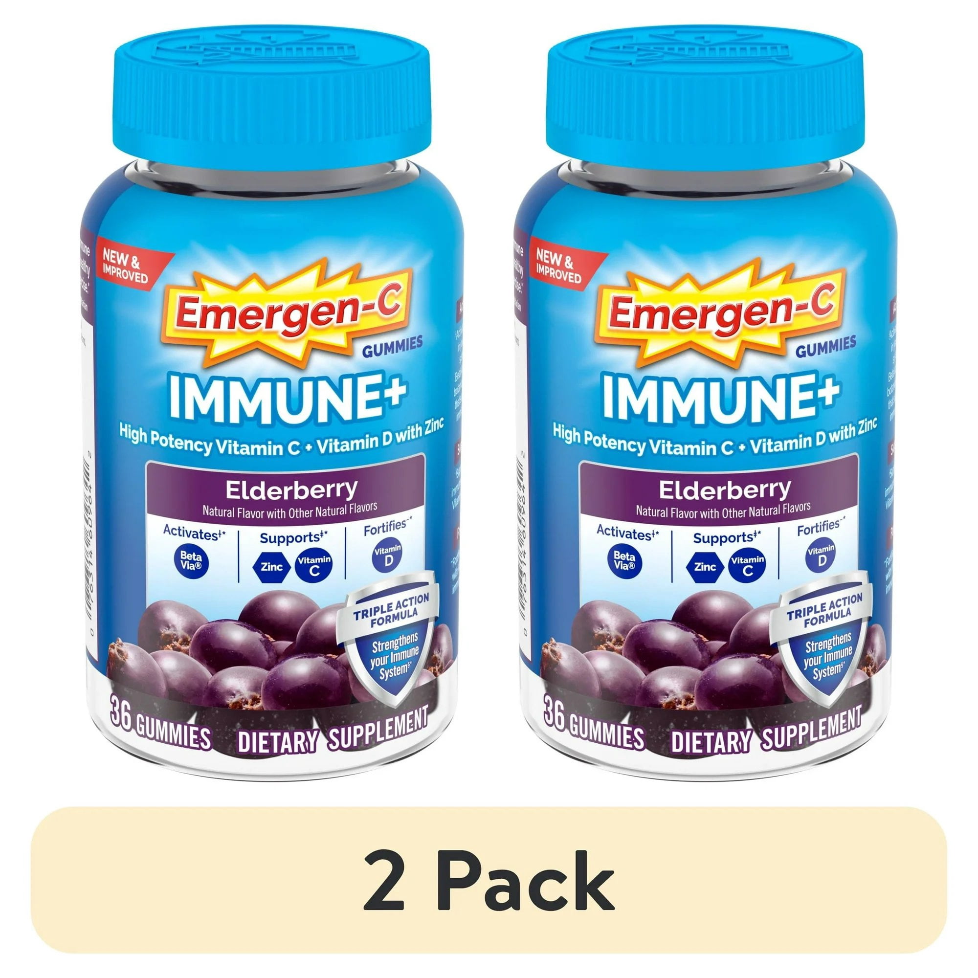 (2 pack) Emergen-C Immune+ Gummies Vitamin C Multivitamin Supplement for Immune Support, Elderberry, 36 Ct