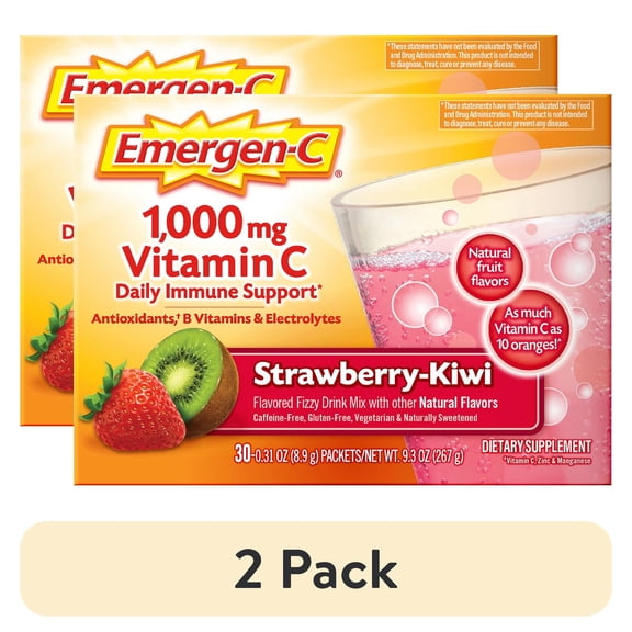 (2 pack) Emergen-C Vitamin C Supplement for Immune Support, Strawberry Kiwi, 30 Ct