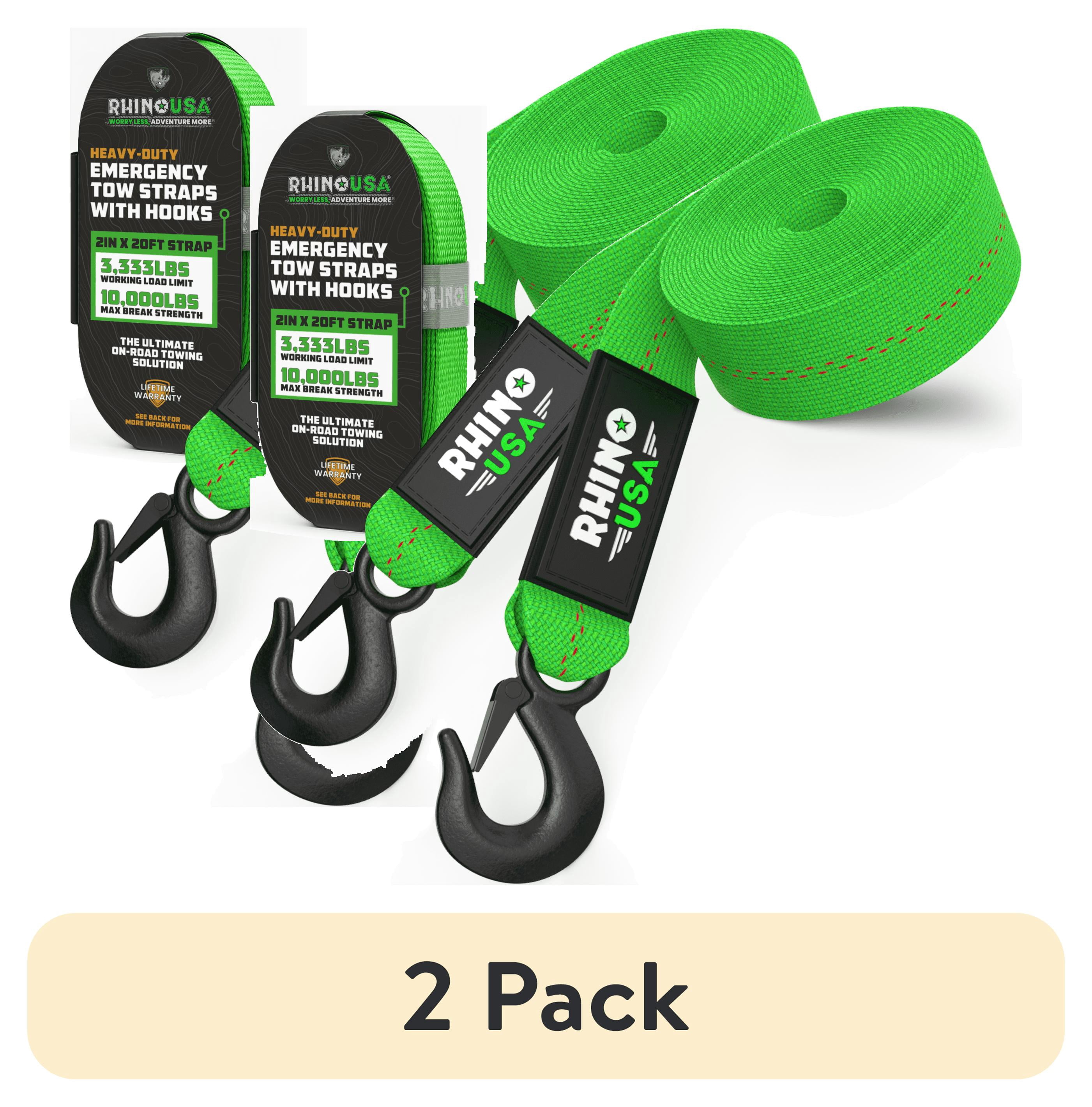 (2 pack) Rhnio USA Heavy-Duty Tow Strap, 2in x 20ft, 10,321lbs Capacity with Hooks