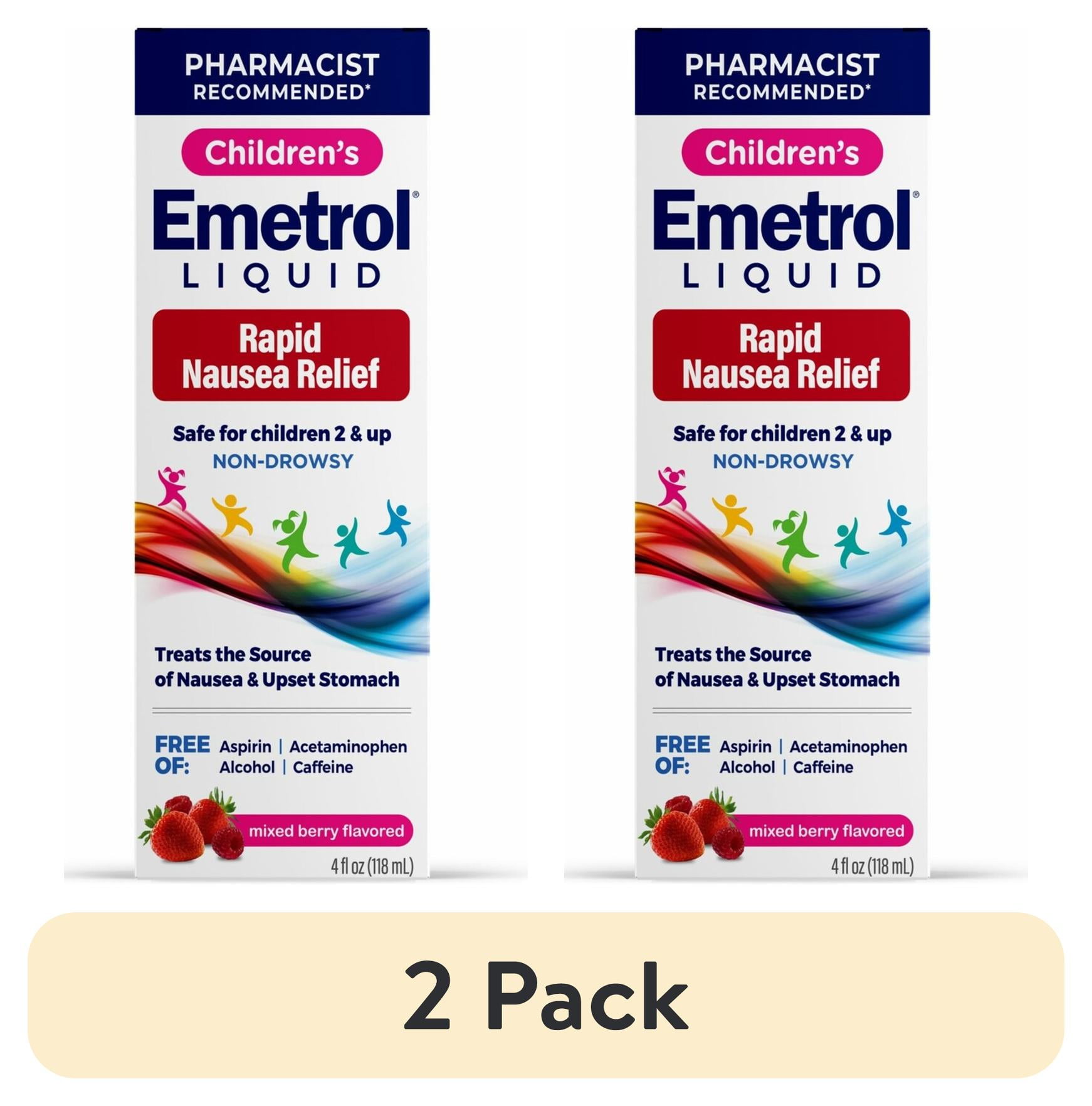 (2 pack) Emetrol Kids Nausea and Upset Stomach Relief, Liquid, Mixed Berry, 4 oz