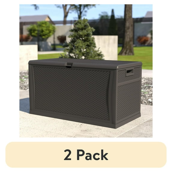 (2 pack) Emma + Oliver 120 Gallon Gray Plastic Deck Box for Outdoor Patio Storage & Deck Organization