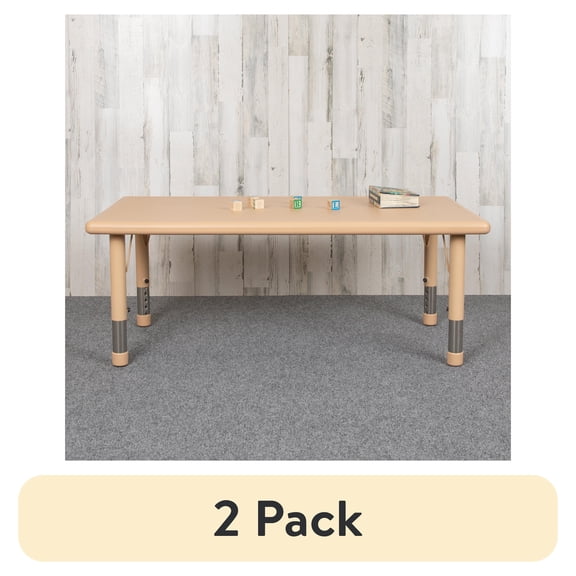 (2 pack) Emma + Oliver 24"W x 48"L Natural Plastic Adjustable Activity Table - School Table for 6