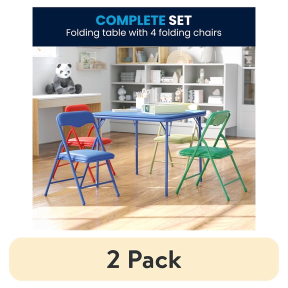 (2 pack) Emma + Oliver Kids 5-Piece Classroom Folding Table and Chairs Set, Multicolor